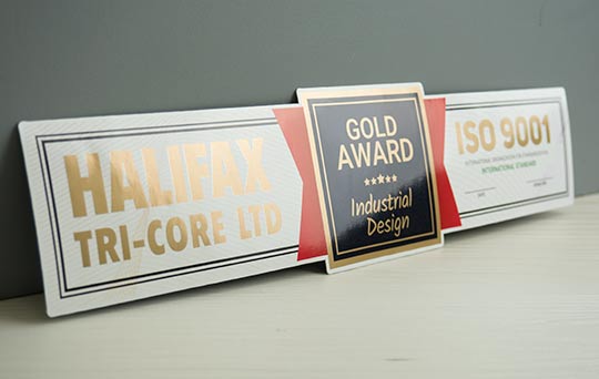 Gold Award banner sticker. Printed in Metallic digital ink at CanadaStickerKing.com