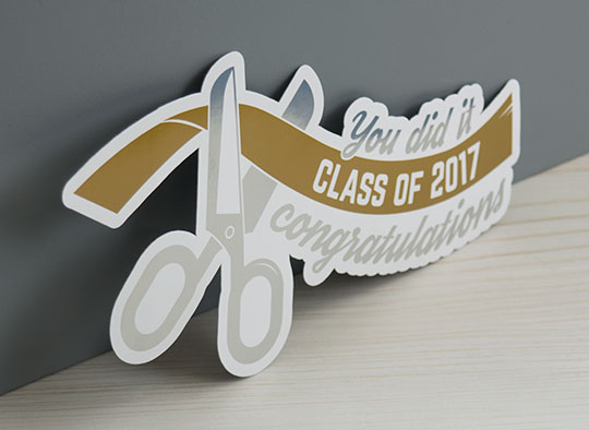Gold and Silver metallic ink stickers. Die cut. Printed in Canada by CanadaStickerKing.com